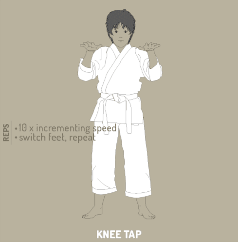 Karate training, lower body basics, knee tap