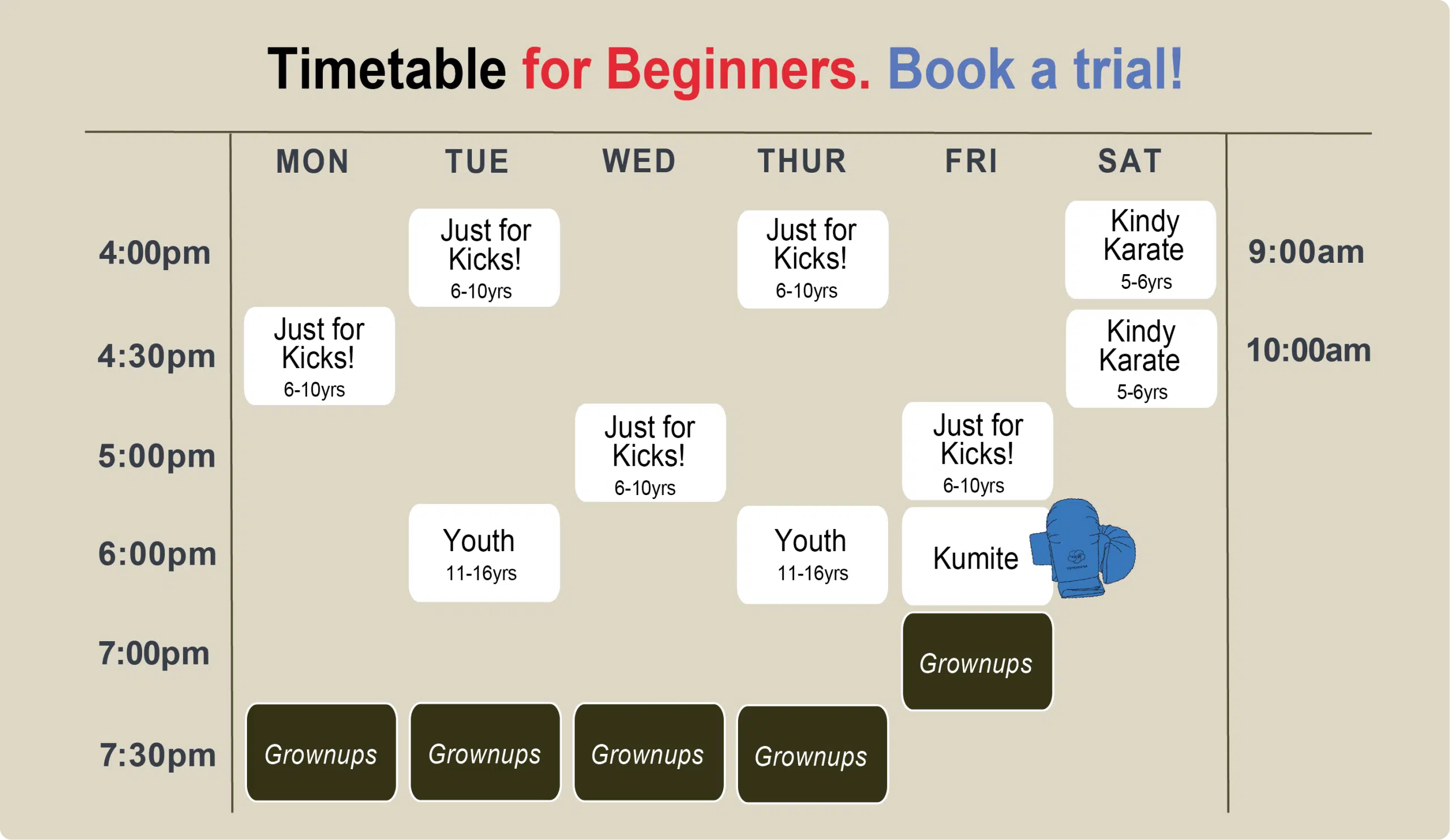 Timetable for beginners Timetable for beginners